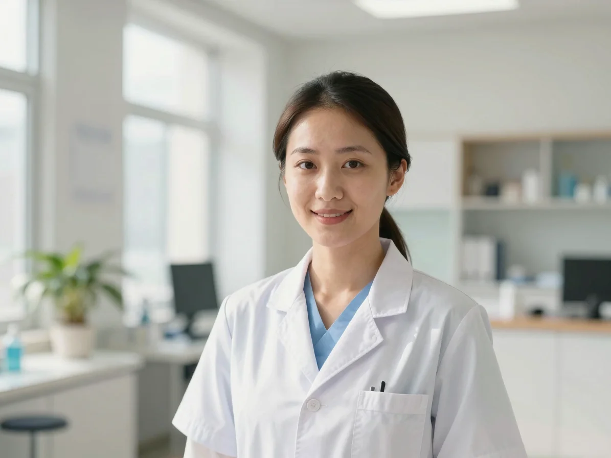 Portrait of a friendly female general practitioner in a modern cl