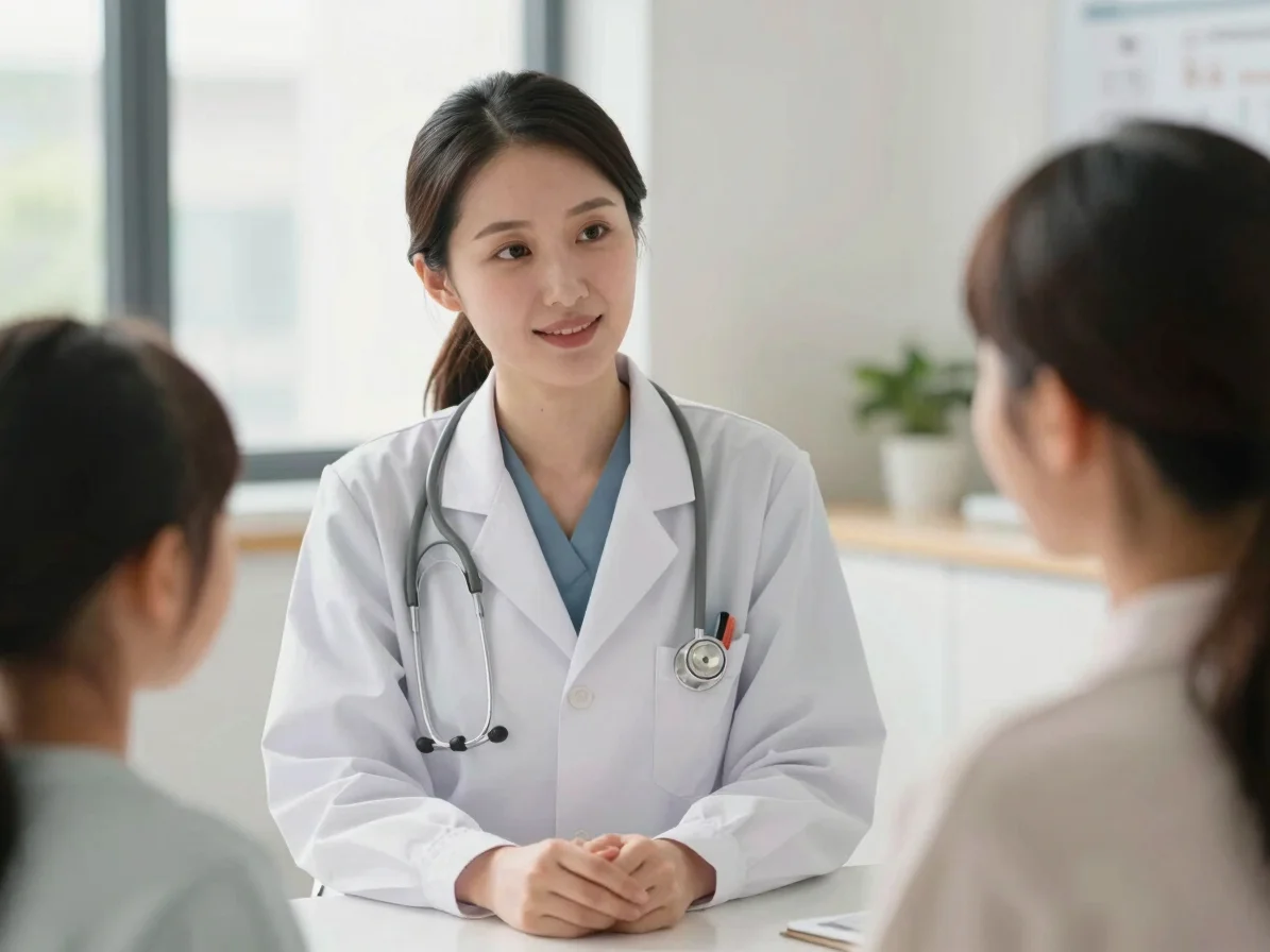 Portrait of a warm female pediatrician interacting with a child (